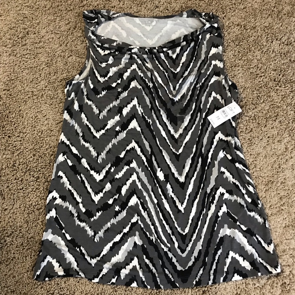 Ann Taylor Lift Sleeves Top NWT Black Gray Silver